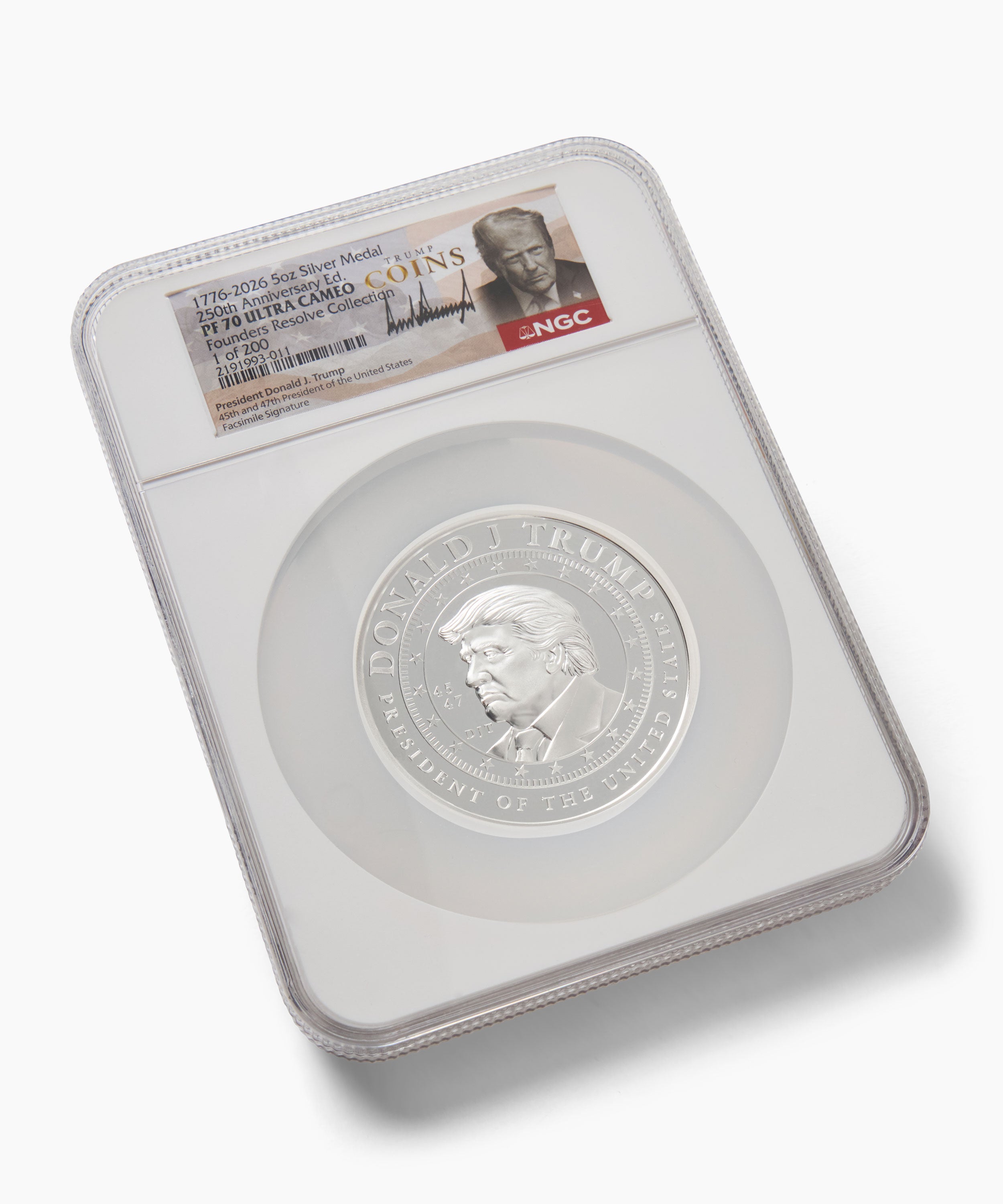 5 oz PF70 President Trump Founder's Resolve Silver Medallion